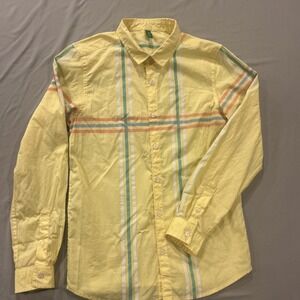 United Colors Of Benetton Boys XL Plaid Button Down Shirt Yellow Long Sleeve